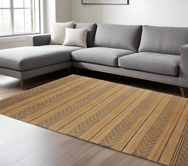 HomeRoots 8' Bohemian Striped Area Rug in Tan and Gray - Handwoven Jute, Durable, Eco-Friendly, Stylish Decor 8' x 10' 395607
