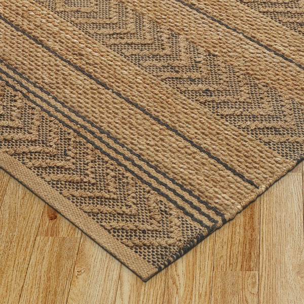 Homeroots 8' X 10' Tan And Gray Bohemian Striped Area Rug  Jute 395607