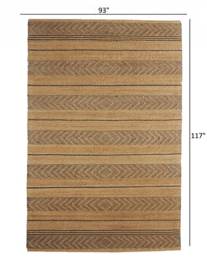 Homeroots 8' X 10' Tan And Gray Bohemian Striped Area Rug  Jute 395607