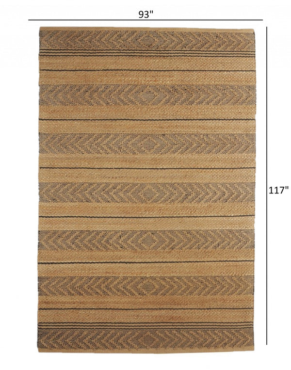 Homeroots 8' X 10' Tan And Gray Bohemian Striped Area Rug  Jute 395607