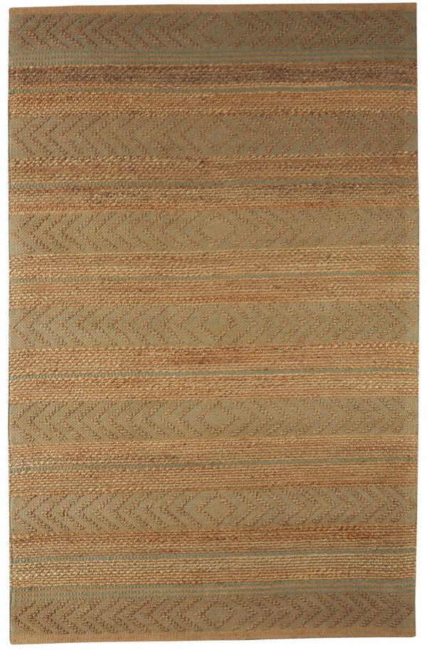 Homeroots 8' X 10' Seafoam And Tan Bohemian Striped Area Rug  Jute 395609