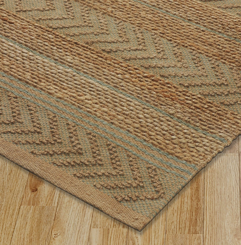 Homeroots 8' X 10' Seafoam And Tan Bohemian Striped Area Rug  Jute 395609