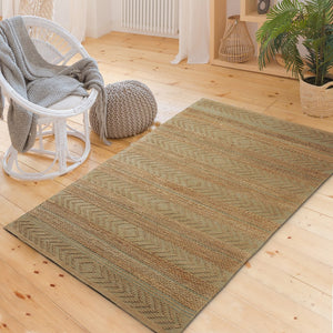 Homeroots 8' X 10' Seafoam And Tan Bohemian Striped Area Rug  Jute 395609