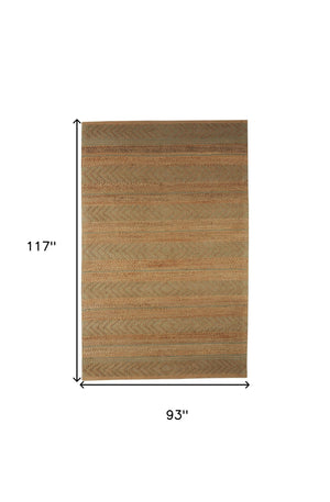 Homeroots 8' X 10' Seafoam And Tan Bohemian Striped Area Rug  Jute 395609