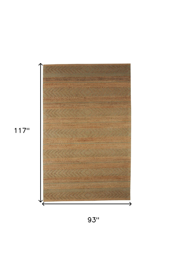 Homeroots 8' X 10' Seafoam And Tan Bohemian Striped Area Rug  Jute 395609