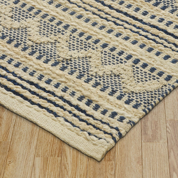Homeroots 8' X 10' Blue And Beige Chevron Striped Area Rug  Jute 395611