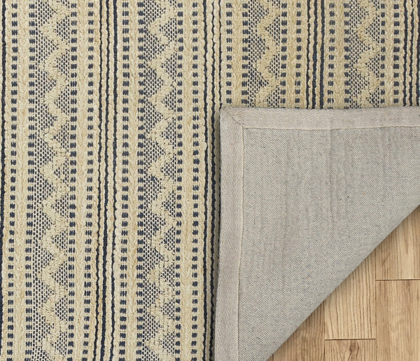 Homeroots 8' X 10' Blue And Beige Chevron Striped Area Rug  Jute 395611
