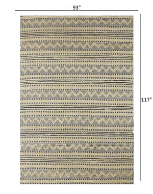 Homeroots 8' X 10' Blue And Beige Chevron Striped Area Rug  Jute 395611