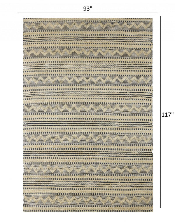 Homeroots 8' X 10' Blue And Beige Chevron Striped Area Rug  Jute 395611