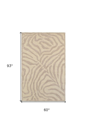 Homeroots 5’ X 8' Taupe Zebra Pattern Area Rug  Wool 395615