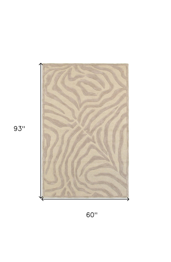 Homeroots 5’ X 8' Taupe Zebra Pattern Area Rug  Wool 395615