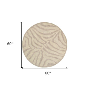 Homeroots 5' Round Taupe Zebra Pattern Area Rug  Wool 395616