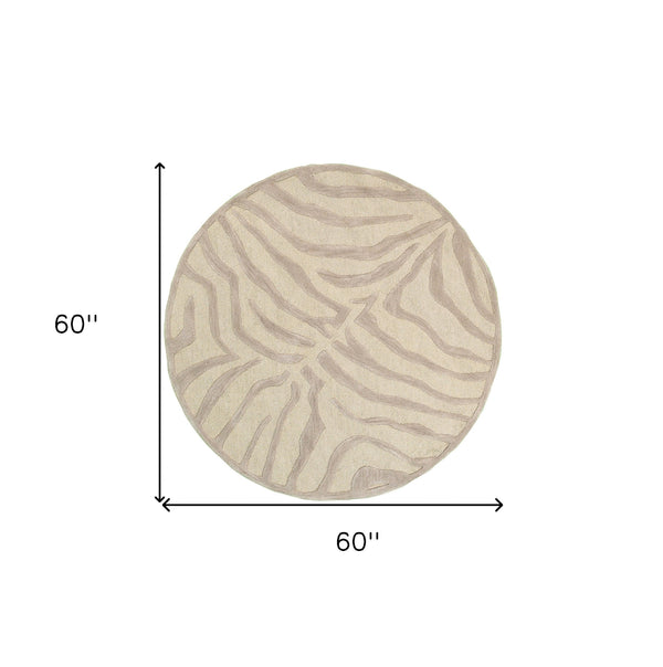 Homeroots 5' Round Taupe Zebra Pattern Area Rug  Wool 395616