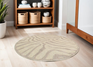 HomeRoots 5' Taupe Zebra Pattern Area Rug - Hand-Tufted Wool for Cozy Comfort in Modern Living Spaces 5' Round Round 395616