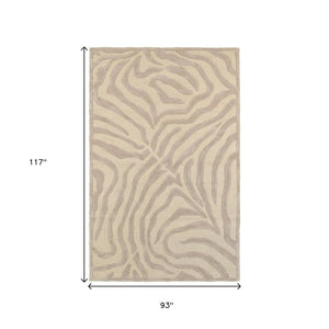 HomeRoots 5' Taupe Zebra Pattern Area Rug - Hand-Tufted Wool for Cozy Comfort in Modern Living Spaces 8' X 10' Rectangle 395617