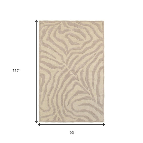 HomeRoots 5' Taupe Zebra Pattern Area Rug - Hand-Tufted Wool for Cozy Comfort in Modern Living Spaces 8' X 10' Rectangle 395617