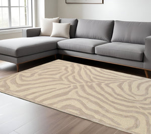 HomeRoots 5' Taupe Zebra Pattern Area Rug - Hand-Tufted Wool for Cozy Comfort in Modern Living Spaces 8' X 10' Rectangle 395617