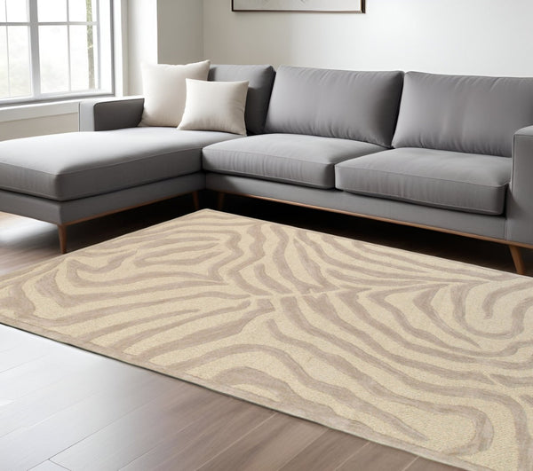 HomeRoots 5' Taupe Zebra Pattern Area Rug - Hand-Tufted Wool for Cozy Comfort in Modern Living Spaces 8' X 10' Rectangle 395617