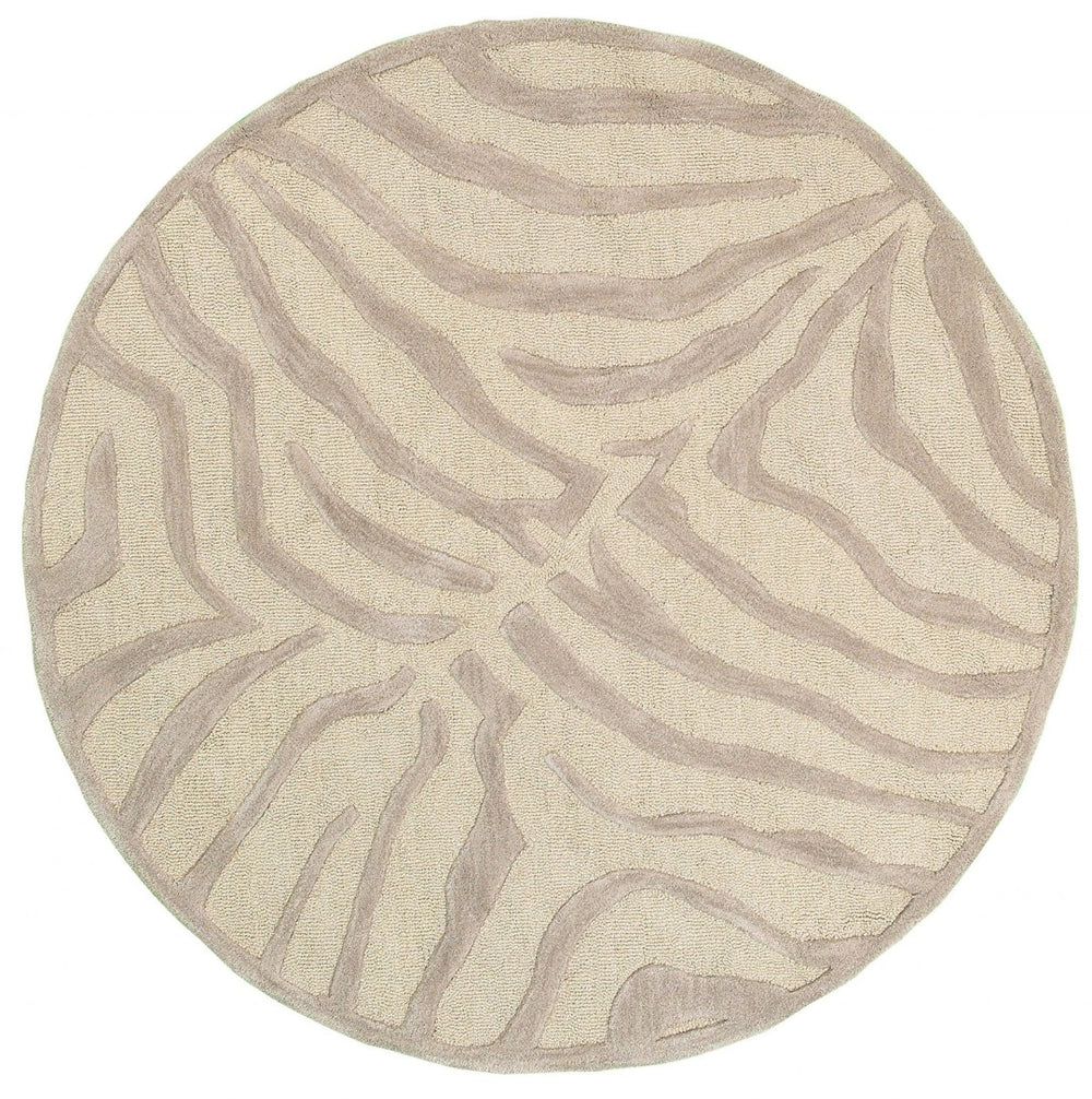 HomeRoots 5' Taupe Zebra Pattern Area Rug - Hand-Tufted Wool for Cozy Comfort in Modern Living Spaces 8' Round Round 395618