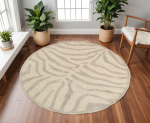 HomeRoots 5' Taupe Zebra Pattern Area Rug - Hand-Tufted Wool for Cozy Comfort in Modern Living Spaces 8' Round Round 395618