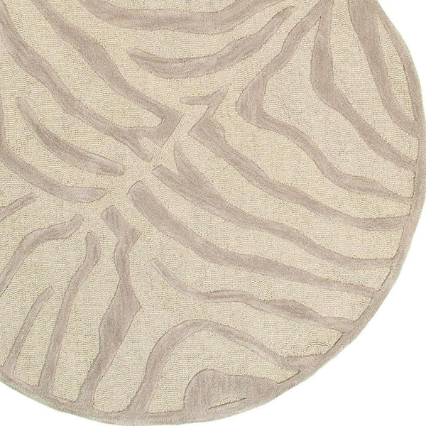 HomeRoots 5' Taupe Zebra Pattern Area Rug - Hand-Tufted Wool for Cozy Comfort in Modern Living Spaces 8' Round Round 395618