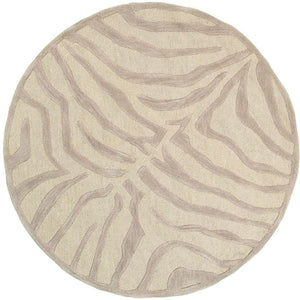 HomeRoots 5' Taupe Zebra Pattern Area Rug - Hand-Tufted Wool for Cozy Comfort in Modern Living Spaces 8' Round Round 395618