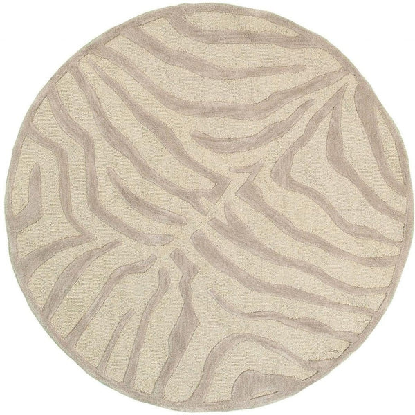 HomeRoots 5' Taupe Zebra Pattern Area Rug - Hand-Tufted Wool for Cozy Comfort in Modern Living Spaces 8' Round Round 395618