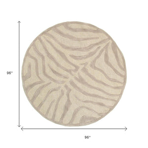 HomeRoots 5' Taupe Zebra Pattern Area Rug - Hand-Tufted Wool for Cozy Comfort in Modern Living Spaces 8' Round Round 395618