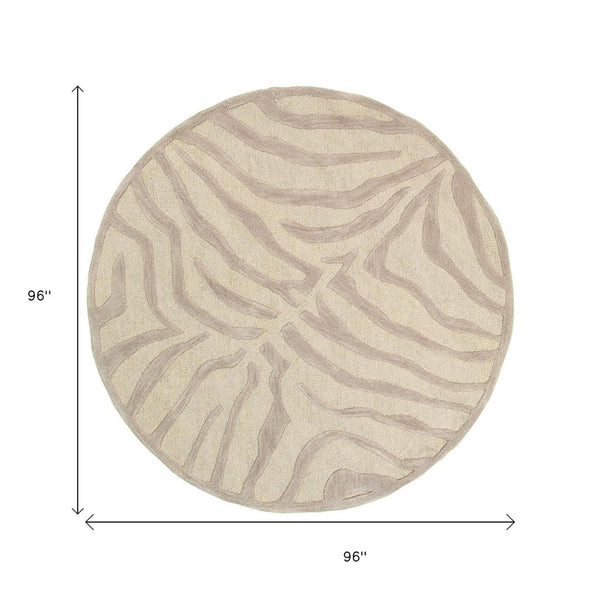 HomeRoots 5' Taupe Zebra Pattern Area Rug - Hand-Tufted Wool for Cozy Comfort in Modern Living Spaces 8' Round Round 395618