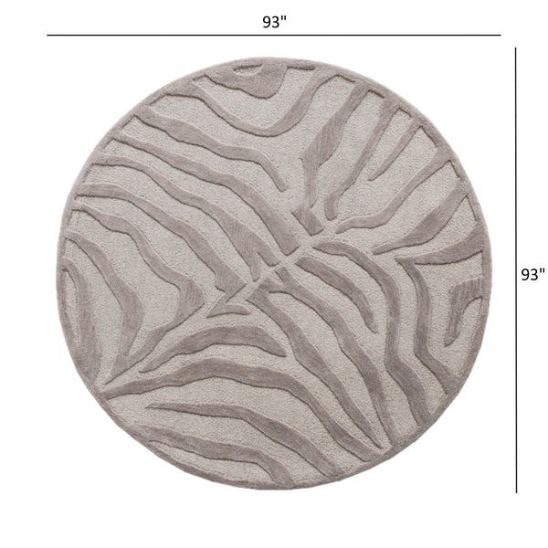 Homeroots 8’ Round Taupe Zebra Pattern Area Rug  Wool 395618