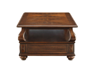English Elm Walnut 4-Drawer Coffee Table with Shelf — Spacious Storage, Felt-Lined Drawers, Classic Walnut Finish B062P209056