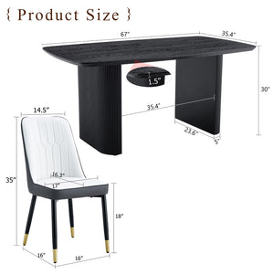 English Elm Table And Chair Set: Modern Black Wood-Grain Dining Table With 4 Stylish Spliced Chairs For Comfort W1151S04177-GIGA