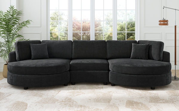 English Elm Christopher Knight Home® - 3-seater Curved Chenille Sofa with Plush 7.5" Seat Cushions and Two Pillows for Stylish Living Black N763S000020B