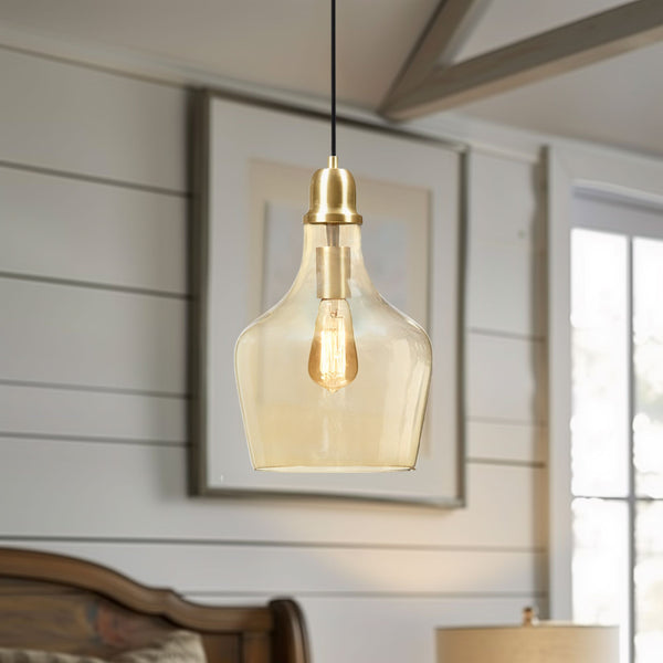 JLA Home INK+IVY - Bell Bell-shaped Hanging Glass Pendant Light with Clear Hand-Blown Shade and Gold Finish, Dimmable Compatible FB151-1188