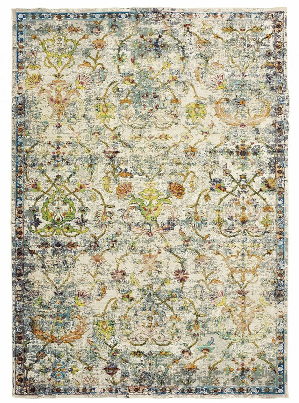 HomeRoots 4' Beige Abstract Garden Area Rug - Elegant Floral Design, Stain-Resistant, Low-Pile for Easy Care 5' x 8' 395700