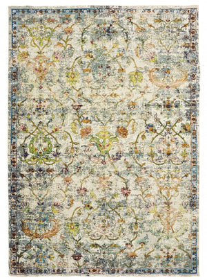 HomeRoots 4' Beige Abstract Garden Area Rug - Elegant Floral Design, Stain-Resistant, Low-Pile for Easy Care 8' x 10' 395701