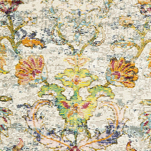 HomeRoots 4' Beige Abstract Garden Area Rug - Elegant Floral Design, Stain-Resistant, Low-Pile for Easy Care 8' x 10' 395701