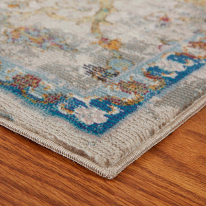 HomeRoots 4' Beige Abstract Garden Area Rug - Elegant Floral Design, Stain-Resistant, Low-Pile for Easy Care 8' x 10' 395701