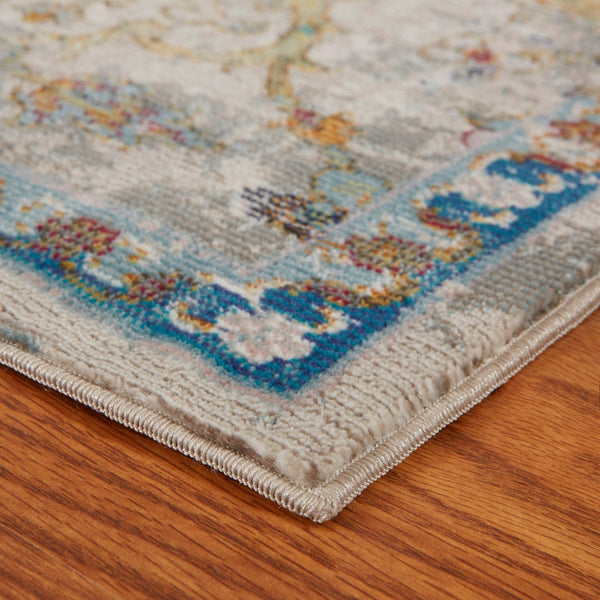 HomeRoots 4' Beige Abstract Garden Area Rug - Elegant Floral Design, Stain-Resistant, Low-Pile for Easy Care 8' x 10' 395701