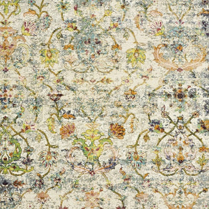 HomeRoots 4' Beige Abstract Garden Area Rug - Elegant Floral Design, Stain-Resistant, Low-Pile for Easy Care 8' x 10' 395701