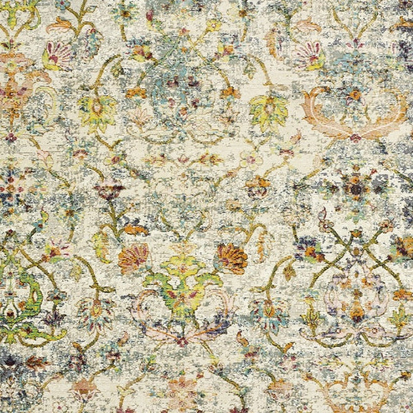 HomeRoots 4' Beige Abstract Garden Area Rug - Elegant Floral Design, Stain-Resistant, Low-Pile for Easy Care 8' x 10' 395701