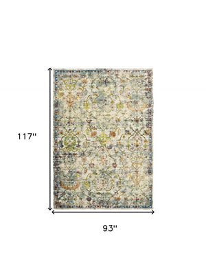 HomeRoots 4' Beige Abstract Garden Area Rug - Elegant Floral Design, Stain-Resistant, Low-Pile for Easy Care 8' x 10' 395701