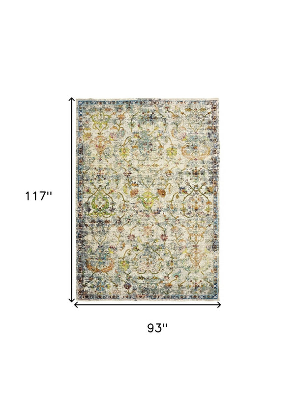 HomeRoots 4' Beige Abstract Garden Area Rug - Elegant Floral Design, Stain-Resistant, Low-Pile for Easy Care 8' x 10' 395701