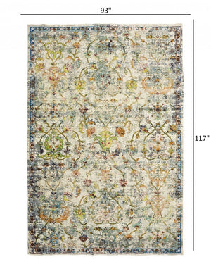 HomeRoots 4' Beige Abstract Garden Area Rug - Elegant Floral Design, Stain-Resistant, Low-Pile for Easy Care 8' x 10' 395701