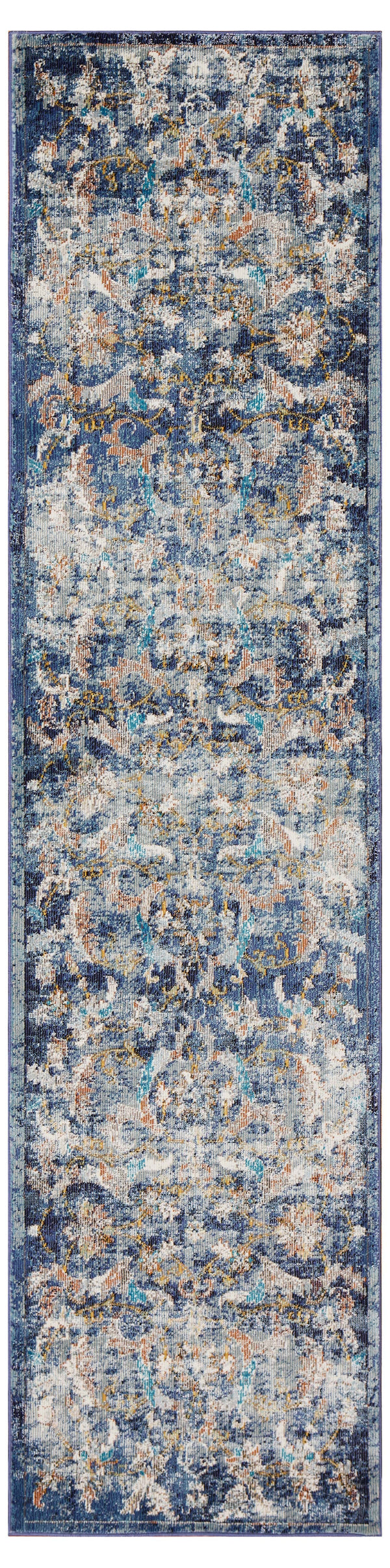 Homeroots 2' X 9' Blue And White Jacobean Pattern Runner Rug  Polypropylene 395703