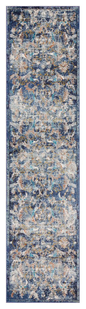 Homeroots 2' X 9' Blue And White Jacobean Pattern Runner Rug  Polypropylene 395703