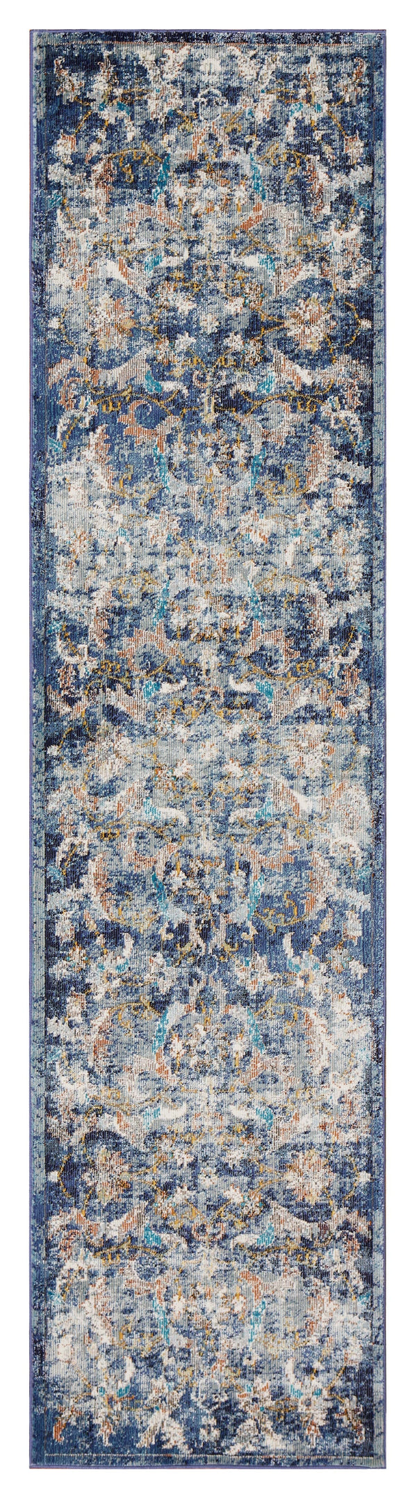 Homeroots 2' X 9' Blue And White Jacobean Pattern Runner Rug  Polypropylene 395703