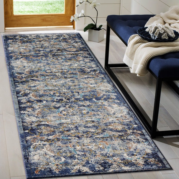 Homeroots 2' X 9' Blue And White Jacobean Pattern Runner Rug  Polypropylene 395703