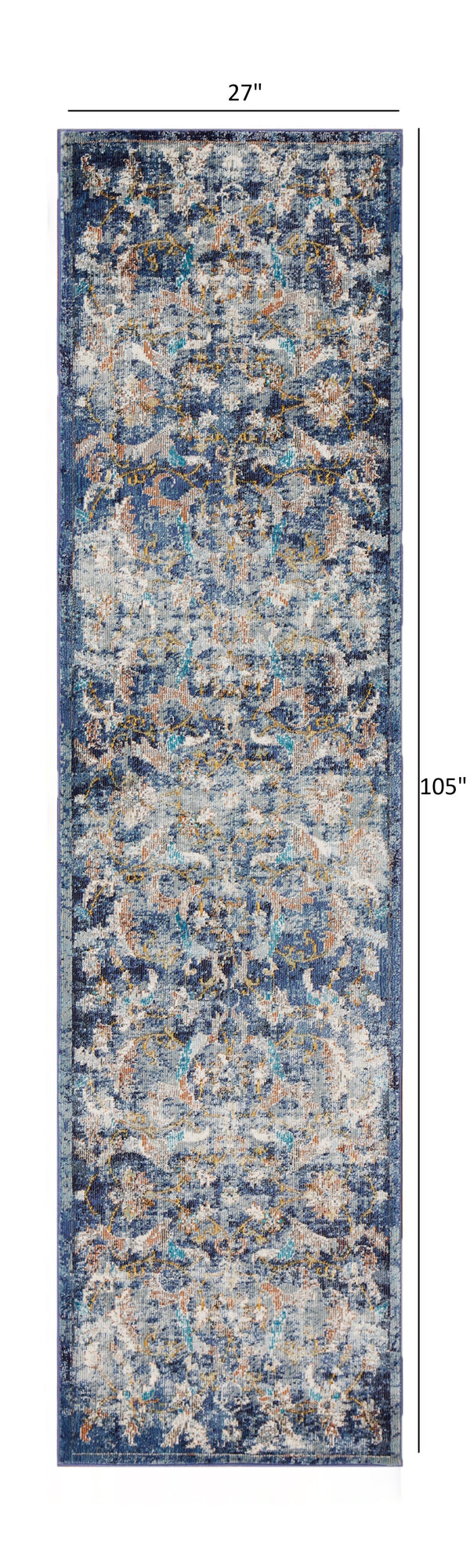 Homeroots 2' X 9' Blue And White Jacobean Pattern Runner Rug  Polypropylene 395703