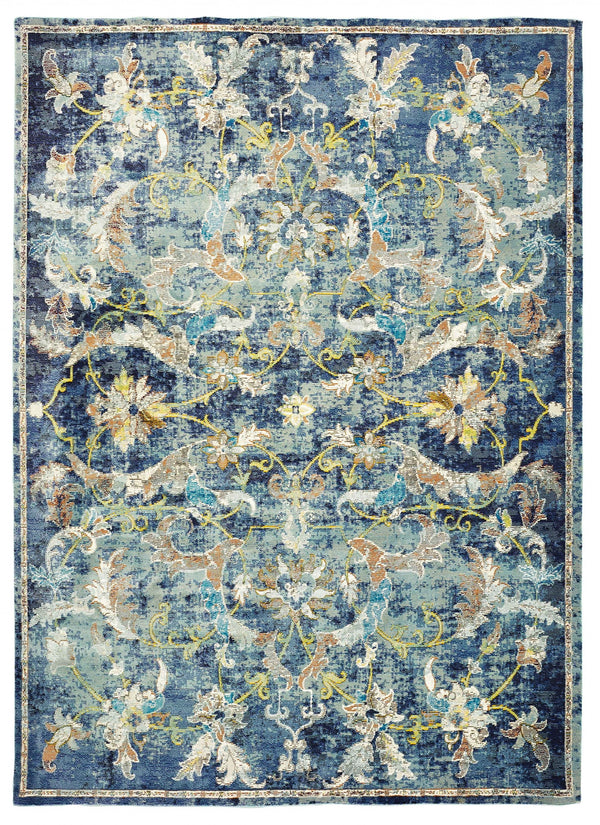 Homeroots 4' X 6' Blue And White Jacobean Pattern Area Rug  Polypropylene 395704